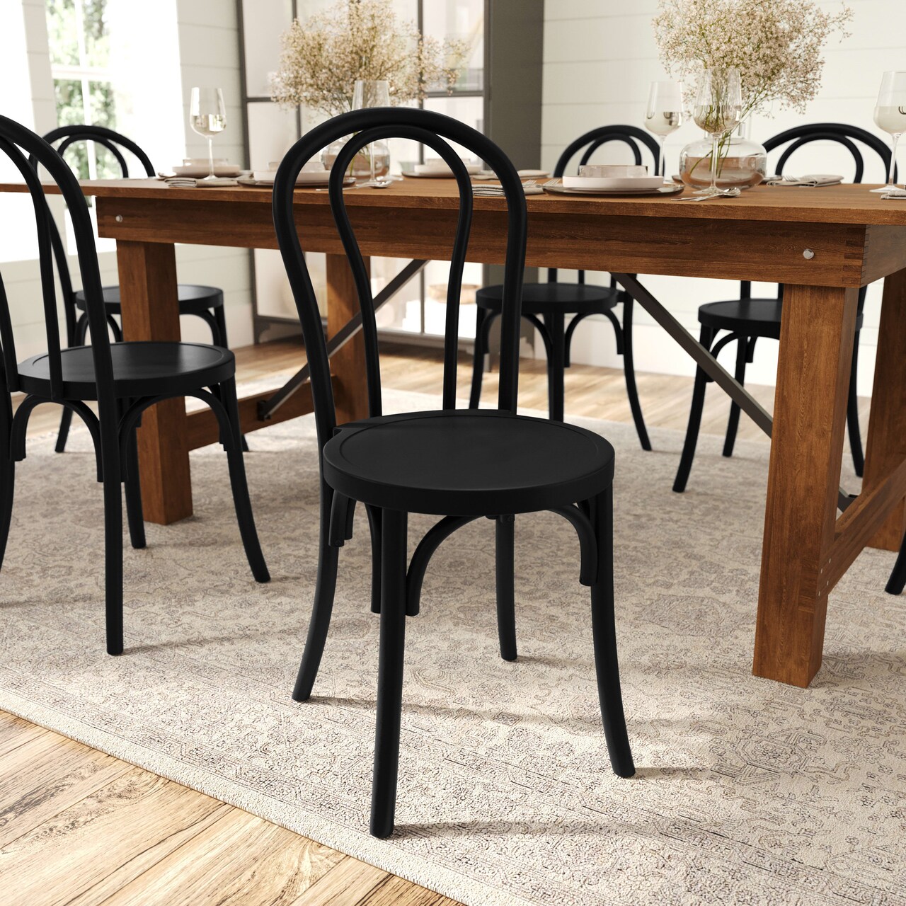 Merrick Lane Lowry Thonet Style Solid Wood Dining Chair with Stackable Design and Elegant Finish